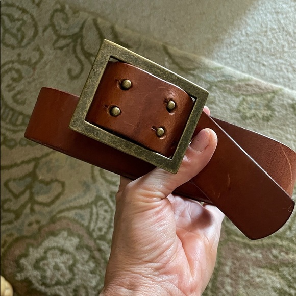 Vintage Accessories - Vintage Brown Italian Leather Belt with Brass Buckle